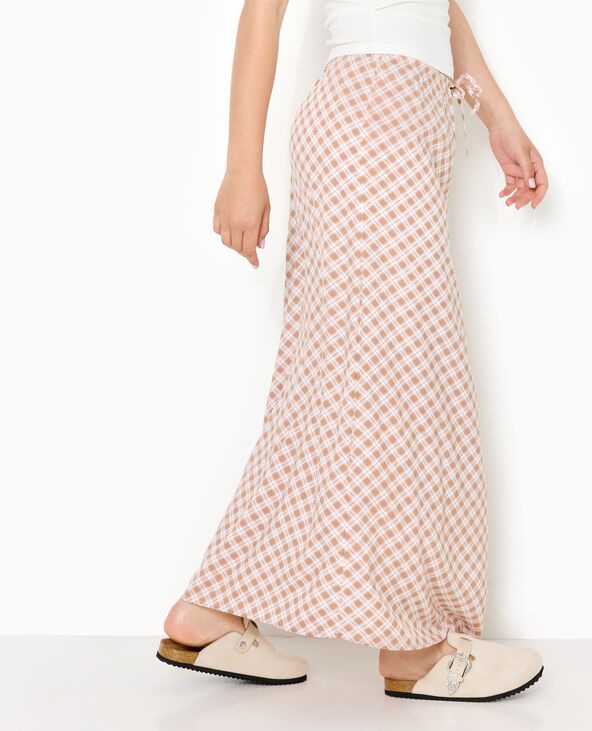 Jupe longue ceinture élastiquée motif carreaux beige - Pimkie