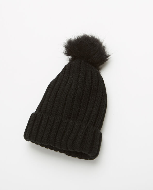 Bonnet à pompon noir - Pimkie