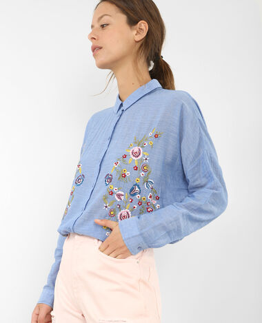 Chemise brodée bleu - Pimkie