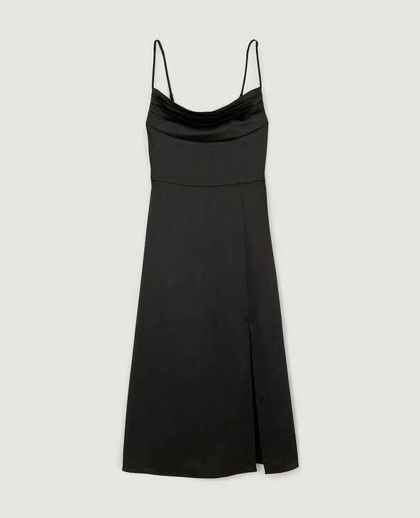 Robe longue tissu satiné encolure bénitier  noir - Pimkie