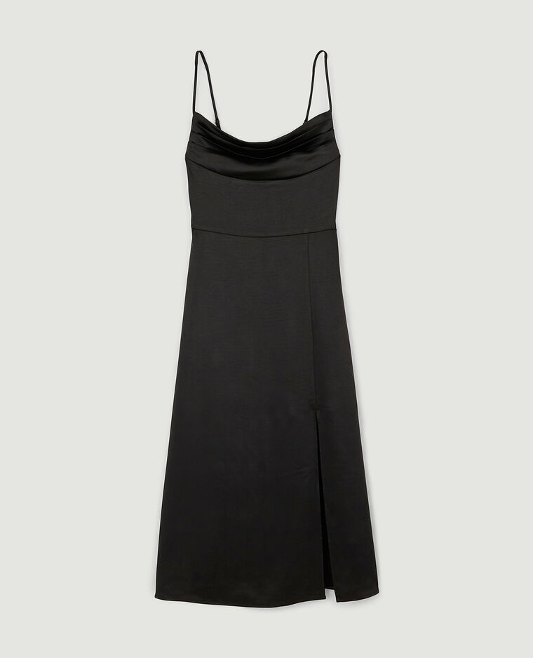 Robe longue tissu satiné encolure bénitier  noir - Pimkie