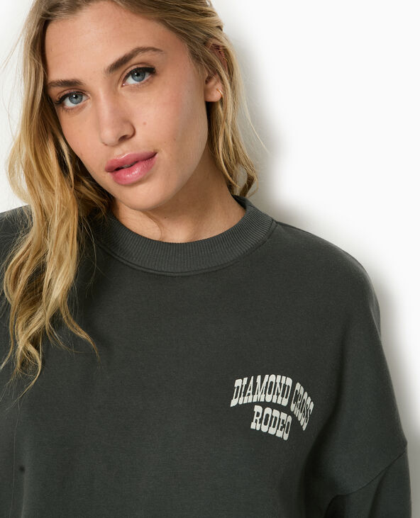 Sweat col rond avec print poitrine et dos gris foncé - Pimkie