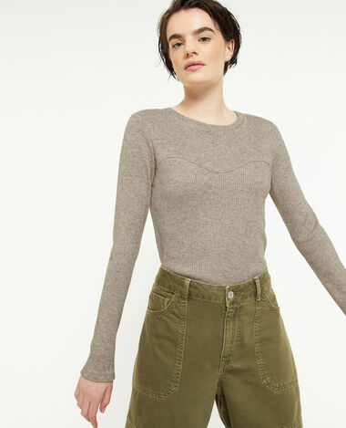 Top manches longues effet corset taupe - Pimkie