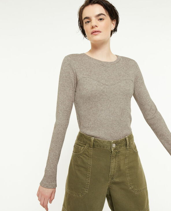 Top manches longues effet corset taupe - Pimkie