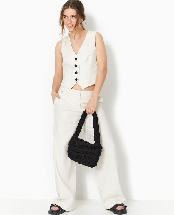 Pantalon large et droit en tissu façon lin blanc - Pimkie