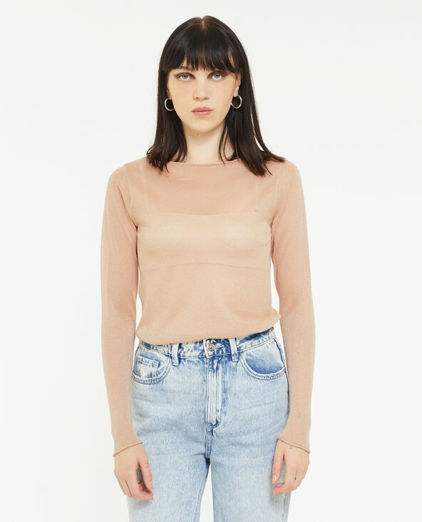Top manches longues en maille transparente beige - Pimkie