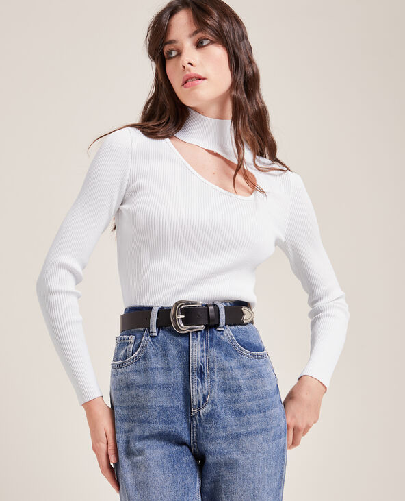 Top maille côtelée avec découpe blanc - Pimkie