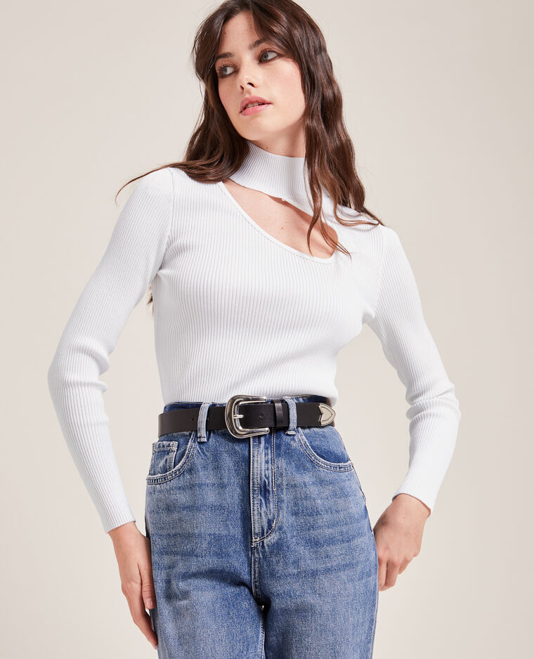 Top maille côtelée avec découpe blanc - Pimkie