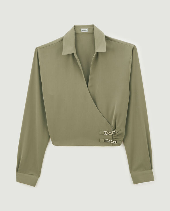 Blouse courte effet cache-cœur vert kaki - Pimkie