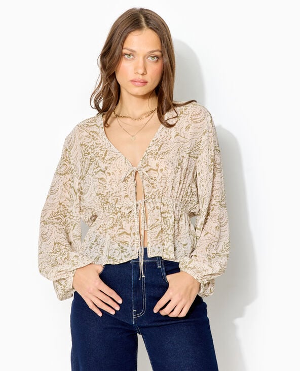 Blouse manches longues motif cachemire vert - Pimkie