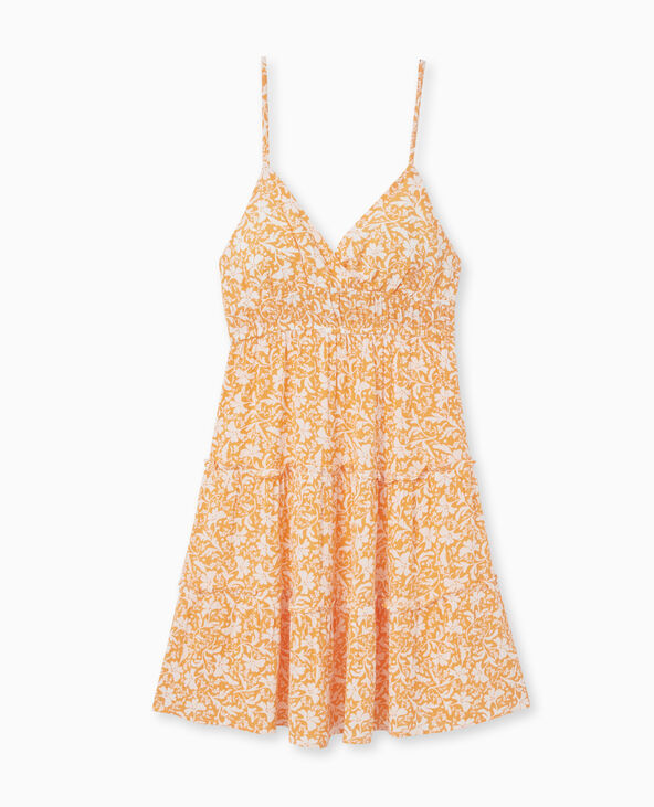 Robe courte à bretelles avec petits volants orange - Pimkie