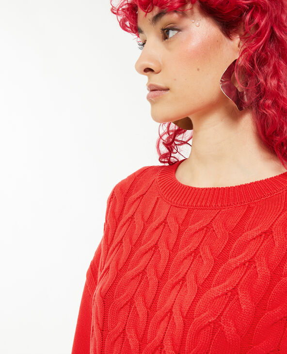 Pull maille torsadée rouge - Pimkie