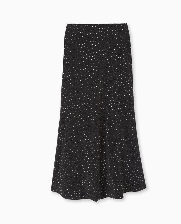 Jupe longue en tissu fluide motif pois noir - Pimkie