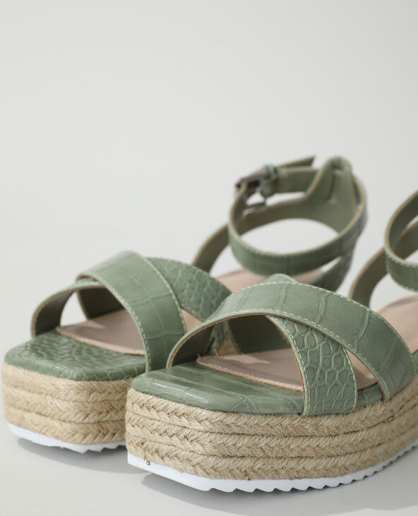 Sandales compensées croco vert kaki - Pimkie