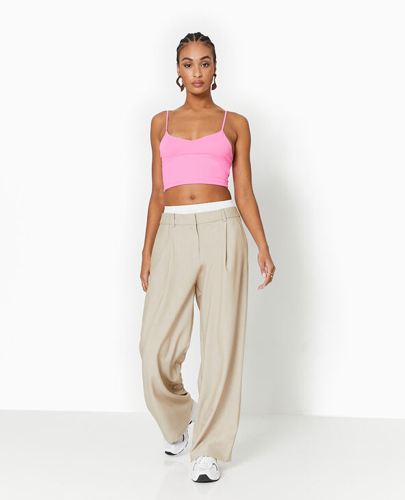 Pantalon large avec effet caleçon apparent beige - Pimkie