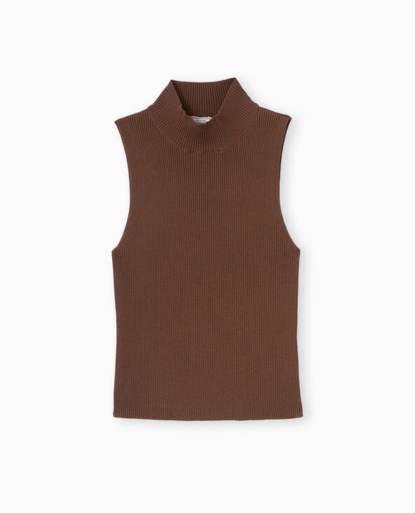 Pull sans manches en maille côtelée marron - Pimkie