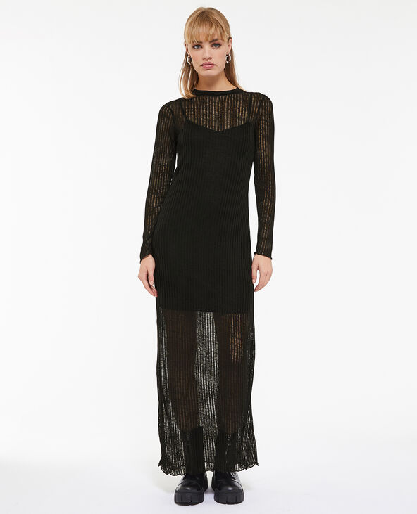 Robe longue en maille côtelée transparente noir - Pimkie