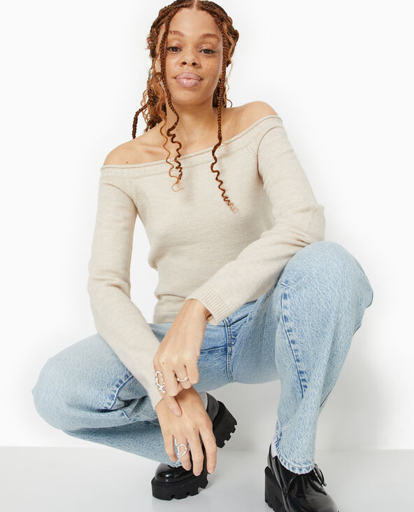 Pull ajusté encolure Bardot beige - Pimkie