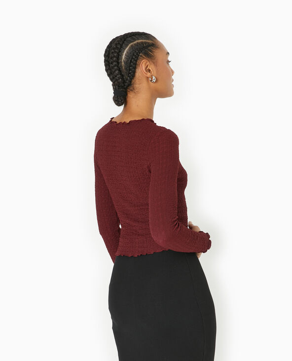 Top manches longues en tissu reliéfé bordeaux - Pimkie