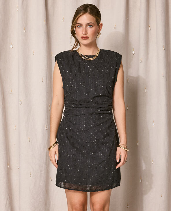 Robe courte en tissu fantaisie avec sequins noir - Pimkie