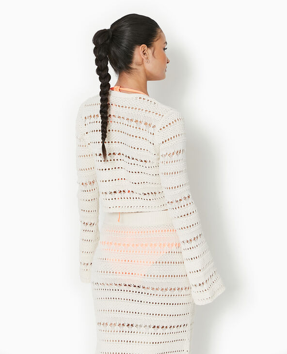 Gilet en maille ajourée avec lien à nouer blanc - Pimkie
