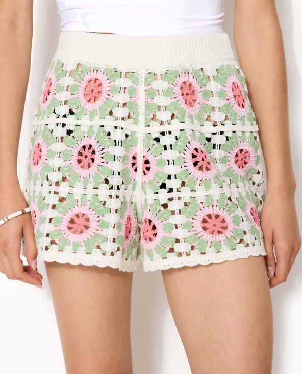 Short en maille crochet effet granny square rose - Pimkie