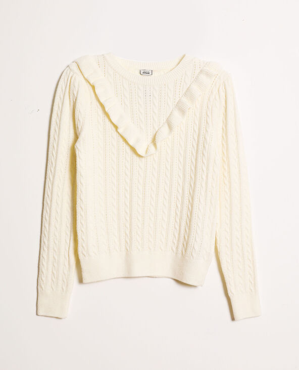 Pull à volants blanc - Pimkie