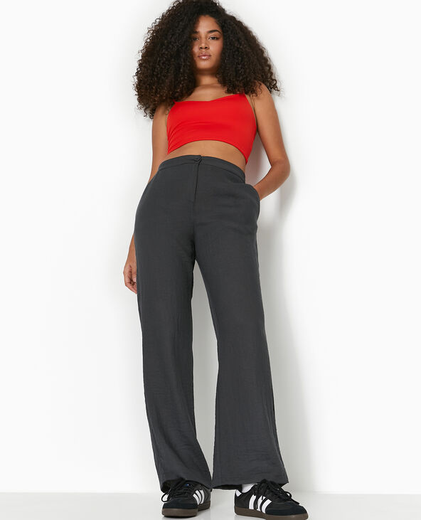 Pantalon droit souple en tissu fluide gris foncé - Pimkie