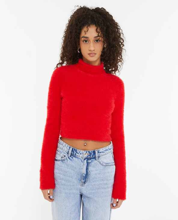 Pull cropped en maille fluffy et poilue rouge - Pimkie