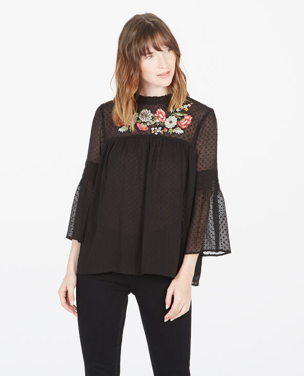 Blouse en plumetis brodée noir - Pimkie