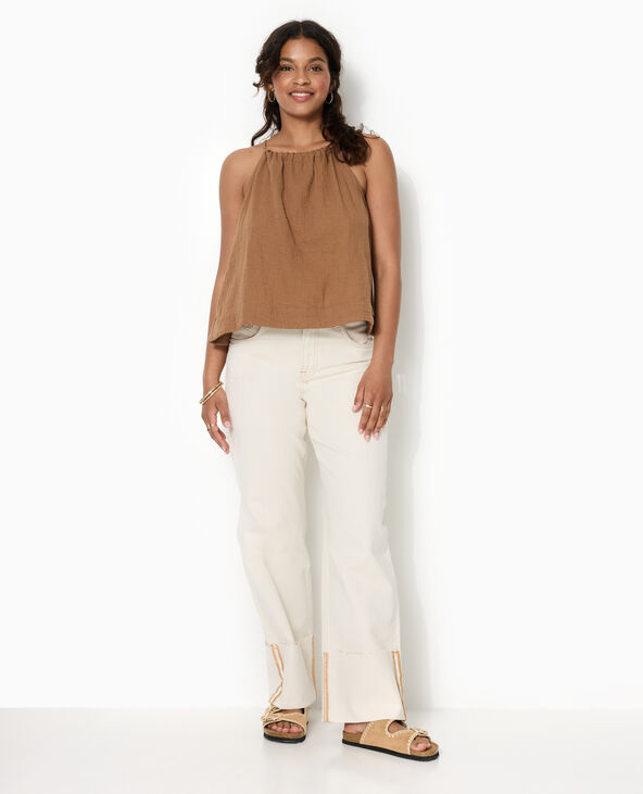 Top en gaze de coton avec bretelles coulissées marron - Pimkie