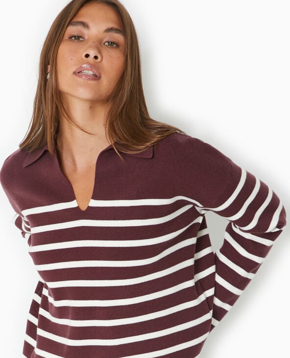 Pull avec col en maille rayée violet - Pimkie
