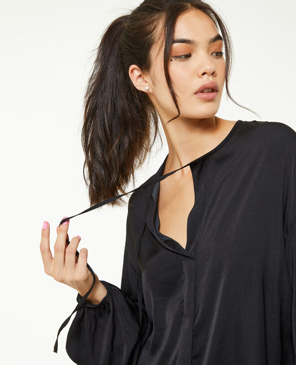 Blouse oversize avec liens à nouer noir - Pimkie