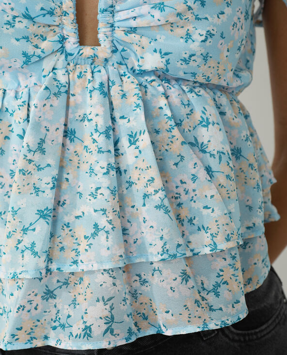 Blouse volantée fleurie bleu - Pimkie