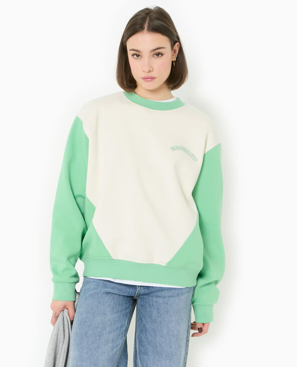 Sweat bicolore avec broderie poitrine et dos vert - Pimkie