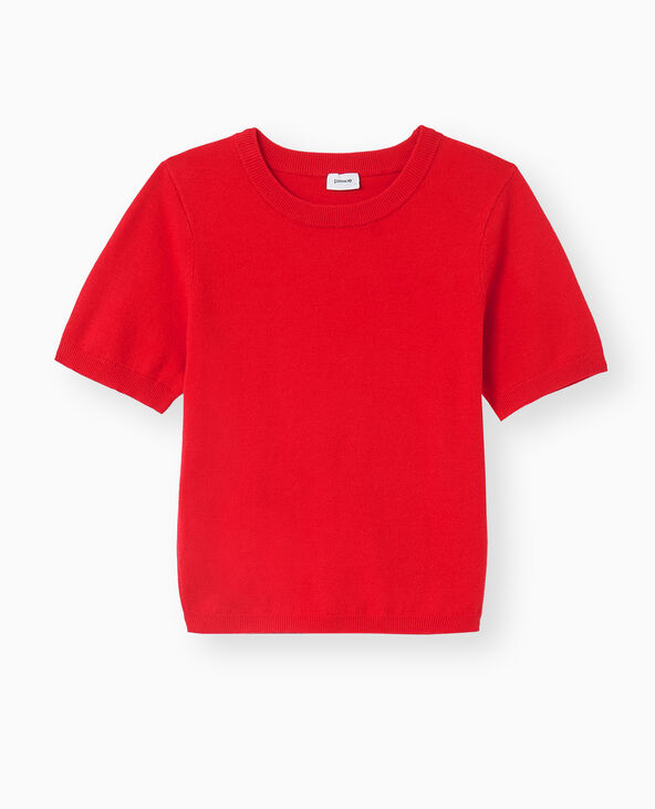 Pull manches courtes en maille fine rouge - Pimkie