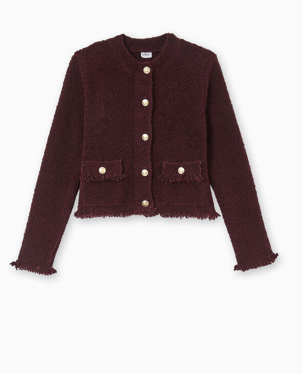 Gilet droit en maille bouclette avec boutons dorés bordeaux - Pimkie