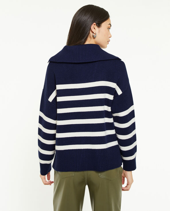 Pull droit col camionneur rayé bleu marine - Pimkie