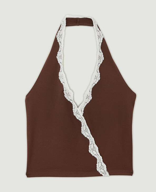 Top dos-nu court avec dentelle marron - Pimkie