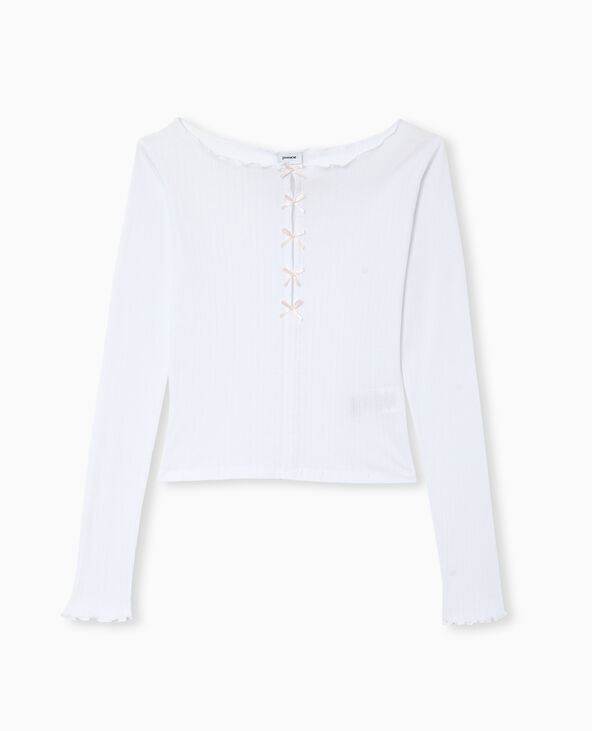 Top manches longues avec nœuds blanc - Pimkie
