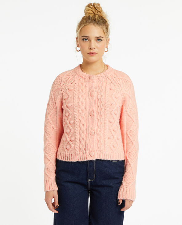 Gilet col rond maille fantaisie rose clair - Pimkie