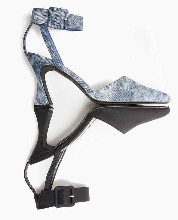 Sandales talon bobine avec bride tour de cheville bleu - Pimkie