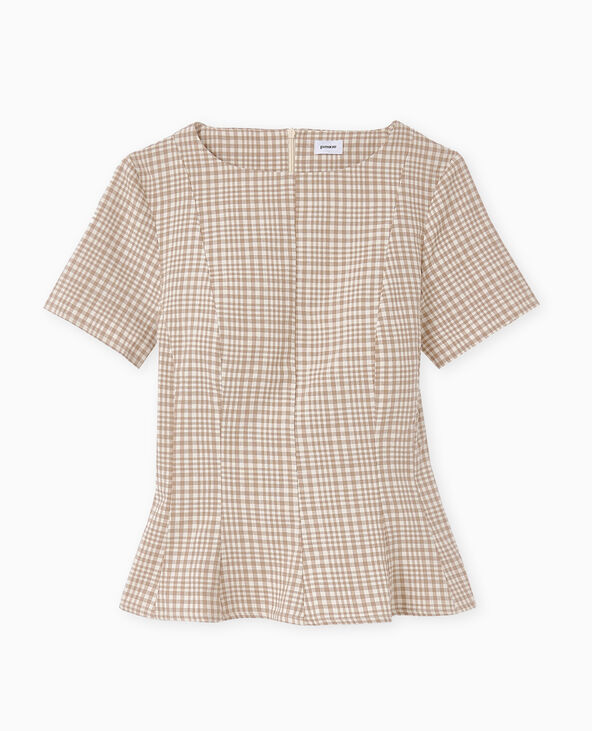 Top à basque petits carreaux beige - Pimkie