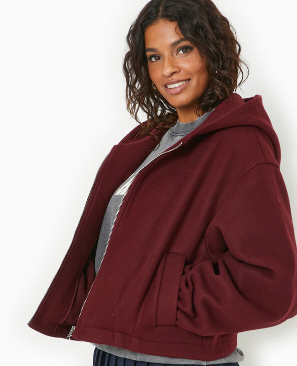Blouson zippé avec capuche effet drap de laine bordeaux - Pimkie