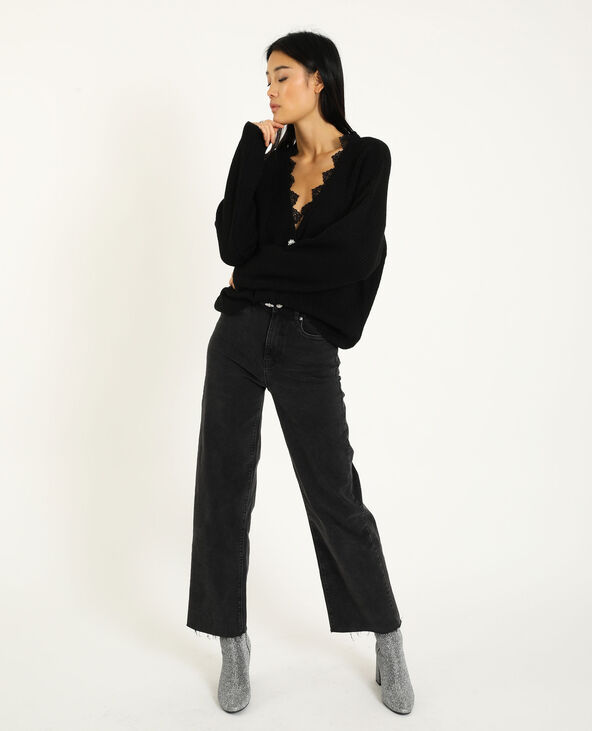 Gilet col en dentelle noir - Pimkie