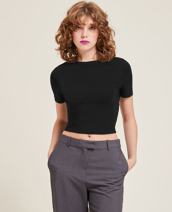 T-shirt cropped noir - Pimkie