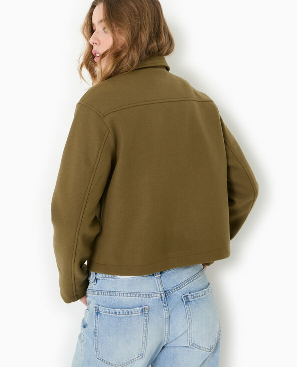 Manteau court effet drap de laine vert kaki - Pimkie