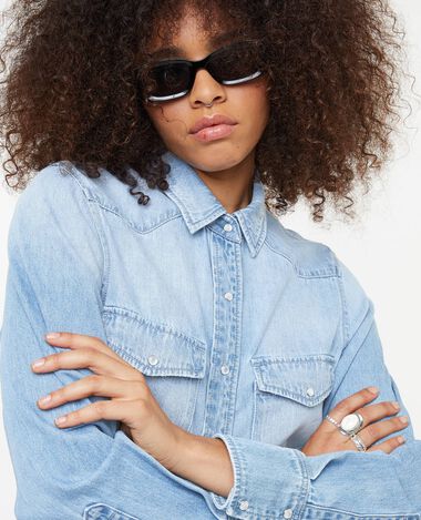 Chemise en jean avec boutons effet nacre bleu - Pimkie
