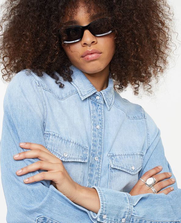 Chemise en jean avec boutons effet nacre bleu - Pimkie
