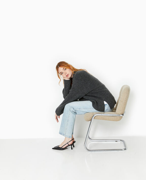 Pull col montant avec jeu de mailles gris foncé - Pimkie